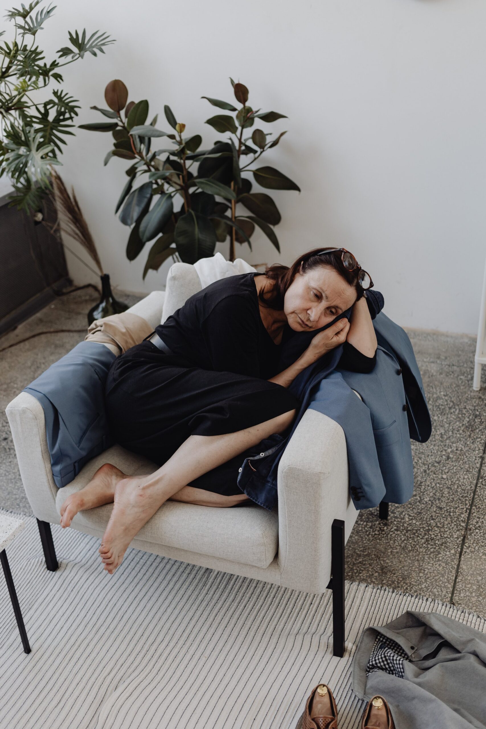 Woman resting in an armchair